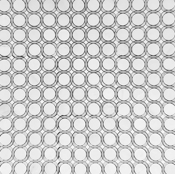 Infinity Waterjet Mosaic Pure White Carrara and Bardiglio All Marble Tiles