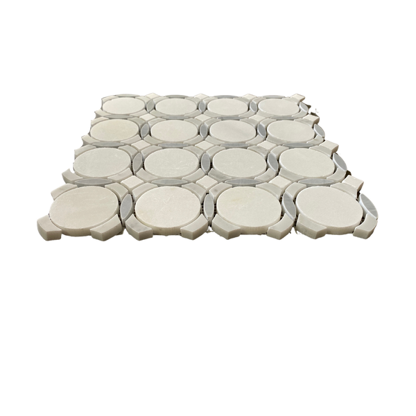 Infinity Waterjet Mosaic Pure White Carrara and Bardiglio All Marble Tiles