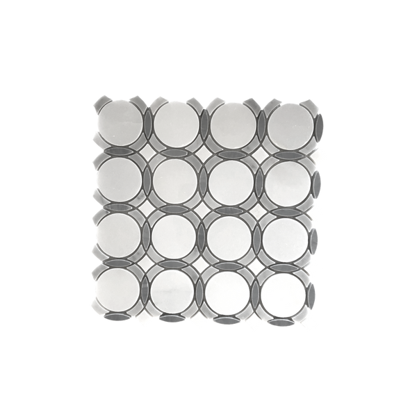Infinity Waterjet Mosaic Pure White Carrara and Bardiglio All Marble Tiles