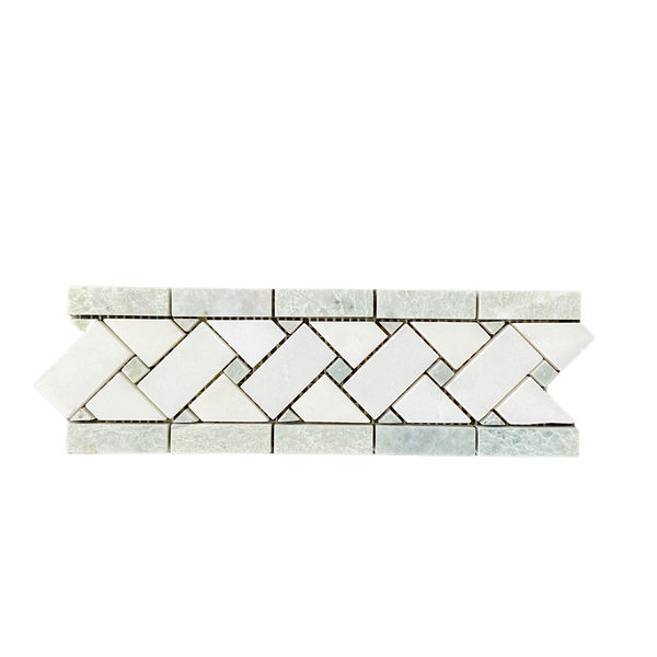 Ming Green and Pure White Basketweave Border Tile Polished| green Marble Border Tile| Basketweave Marble Border| Decorative Marble Border Tile| Ming Green Marble Trim for Floor and Wall All Marble Tiles