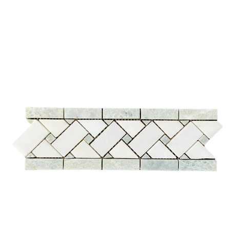 Ming Green and Pure White Basketweave Border Tile Polished| green Marble Border Tile| Basketweave Marble Border| Decorative Marble Border Tile| Ming Green Marble Trim for Floor and Wall All Marble Tiles