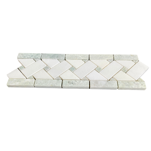 Ming Green and Pure White Basketweave Border Tile Polished| green Marble Border Tile| Basketweave Marble Border| Decorative Marble Border Tile| Ming Green Marble Trim for Floor and Wall All Marble Tiles