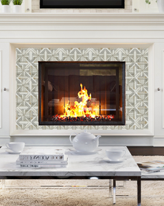 large fireplace surround with karo waterjet mosaic marble tile