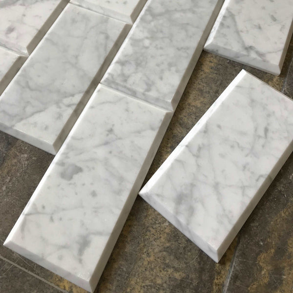Bianco Carrara 3x6 Big Beveled Marble Tiles Polished $14.25/SF All Marble Tiles