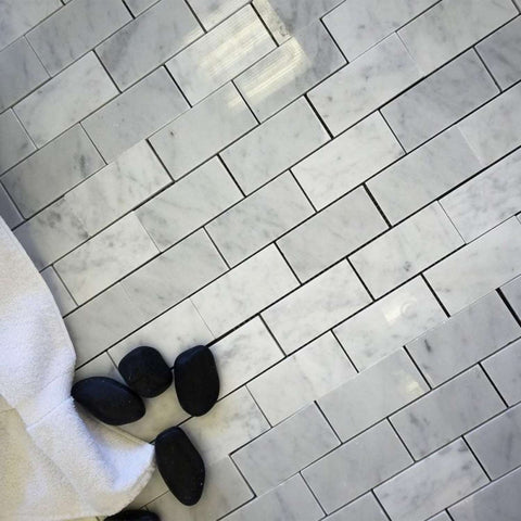 Bianco Carrara 2x4 Big Beveled Marble Brick Mosaic Tile All Marble Tiles