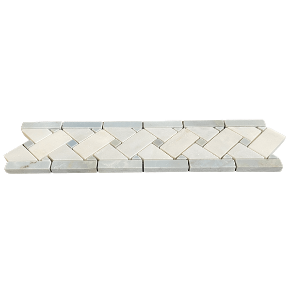 Basketweave Border Light Blue Stone & White Carrara Marble Polished Dinishing Piece| Wall Marble Border Tile| Floor Marble Border Tile| Marble Border| Blue Marble Border Tile All Marble Tiles