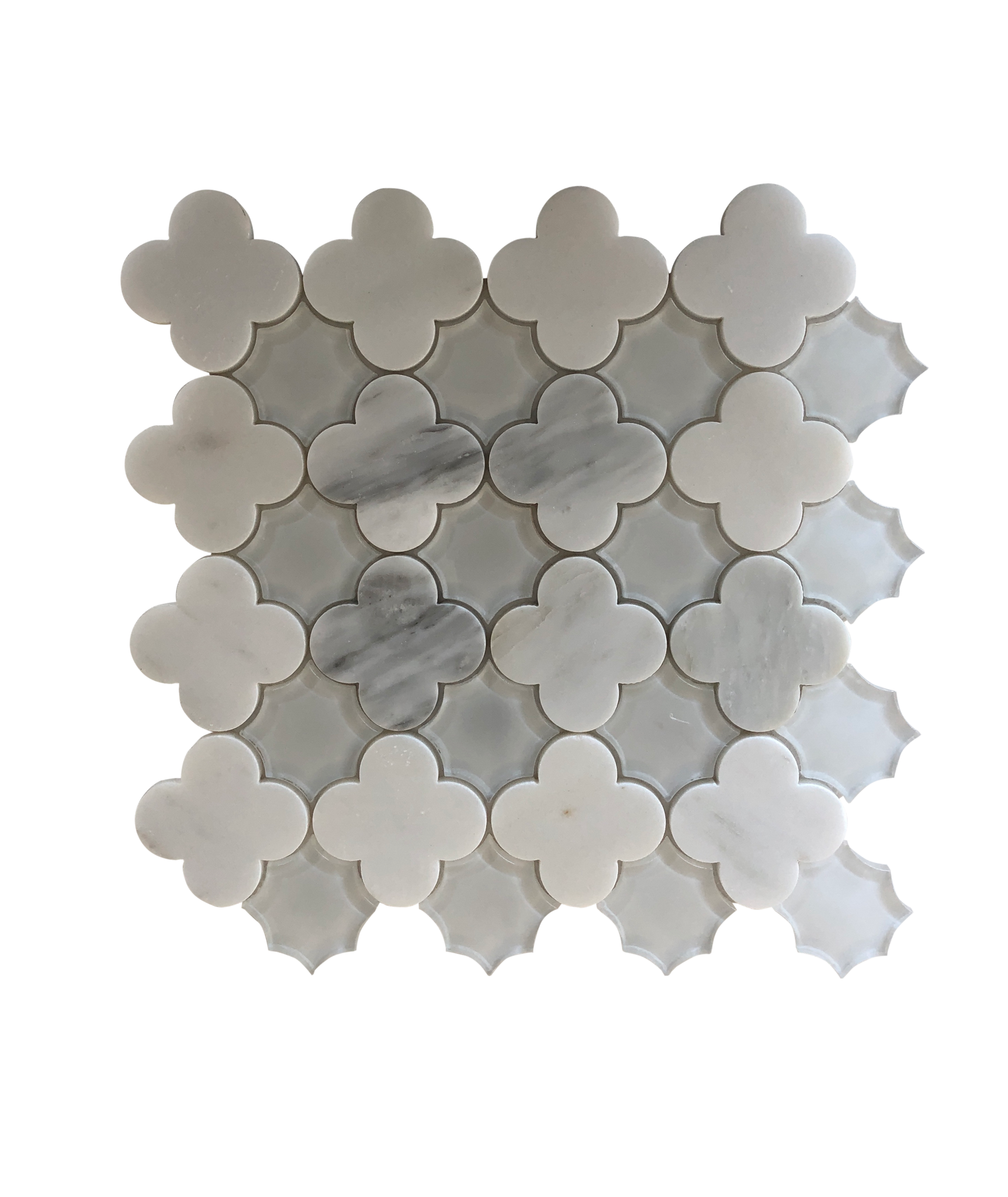 Flower Waterjet Mosaic Arabescato and Clear Glass