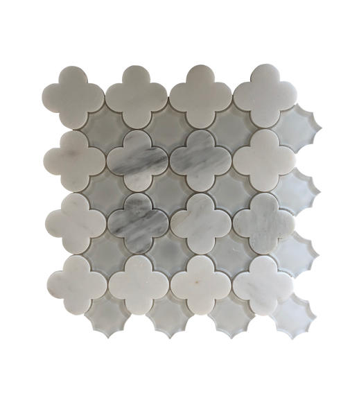 Flower Waterjet Mosaic Arabescato and Clear Glass