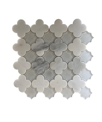 Flower Waterjet Mosaic Arabescato and Clear Glass