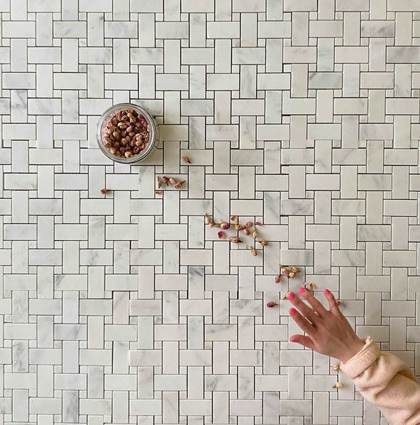 Arabescato Mega Basketweave Marble Mosaic Polished Tile for Shower Floor | Shower Wall | Kitchen Backsplash | Floor Tile | Wall Tile | Kitchen Floor All Marble Tiles