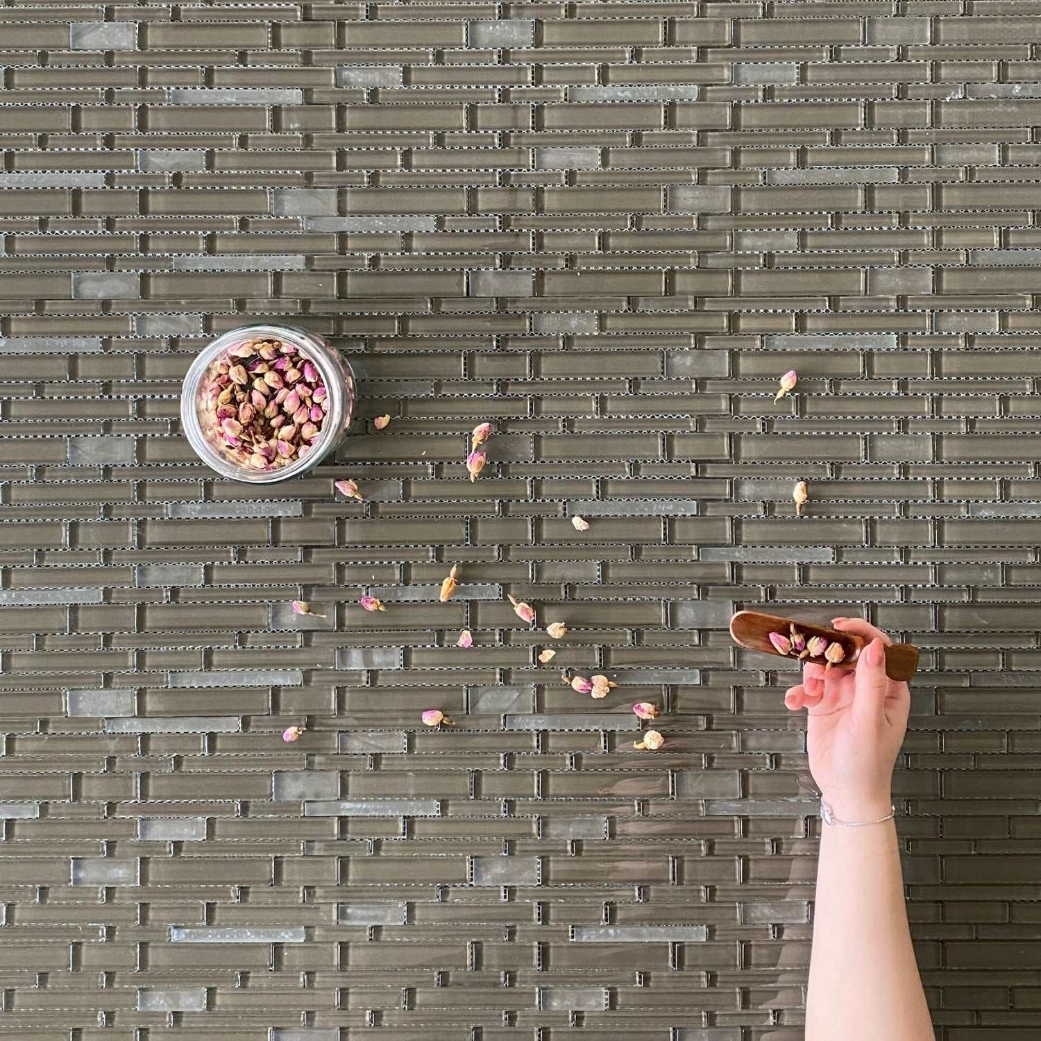 Brown Grey Glass Strip Bar Mosaic Tile Polished | Backsplash Kitchen Tile | Accent Tile | Wall Mosaic | Neutral Mosaic | Modern Style Tile All Marble Tiles