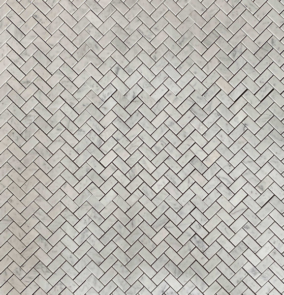 Bianco Carrara 3/4x2 Marble Herringbone Mosaic Tile Honed All Marble Tiles