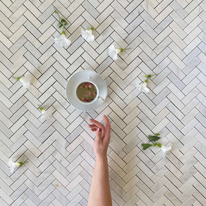 Arabescato 1x2 Marble Herringbone Polished Tile Bathroom Floor and Wall Tile| Back Splash kitchen Mosaic| Tile Trends| White Herringbone Tile| Bathroom Herringbone All Marble Tiles