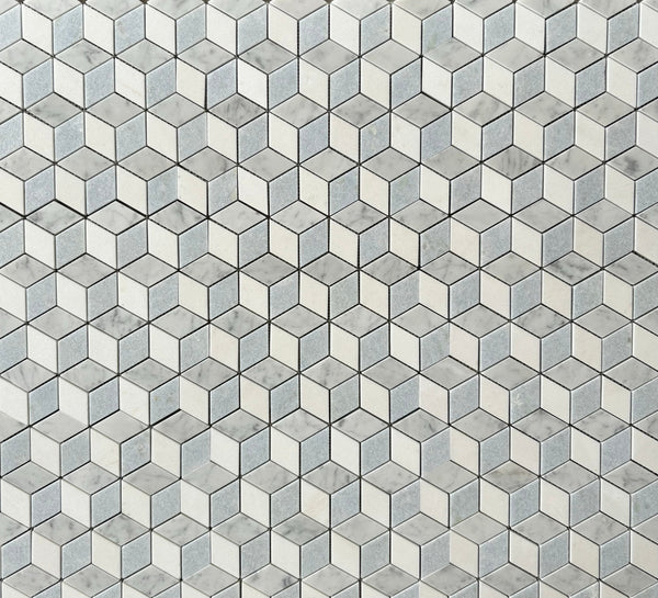  Blue Celeste, Thassos and Carrara polished Mosaic Marble Tile