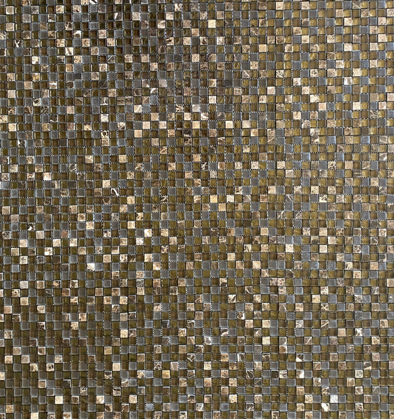 Brown Glass and Dark Emperador Marble Square Mosaic Tile 5/8"x5/8" for Kitchen Back Splash| Dark Glass & Marble Tile| Brown Glass Mosaic| Accent Wall Tile| Luxury Glass Mosaic All Marble Tiles
