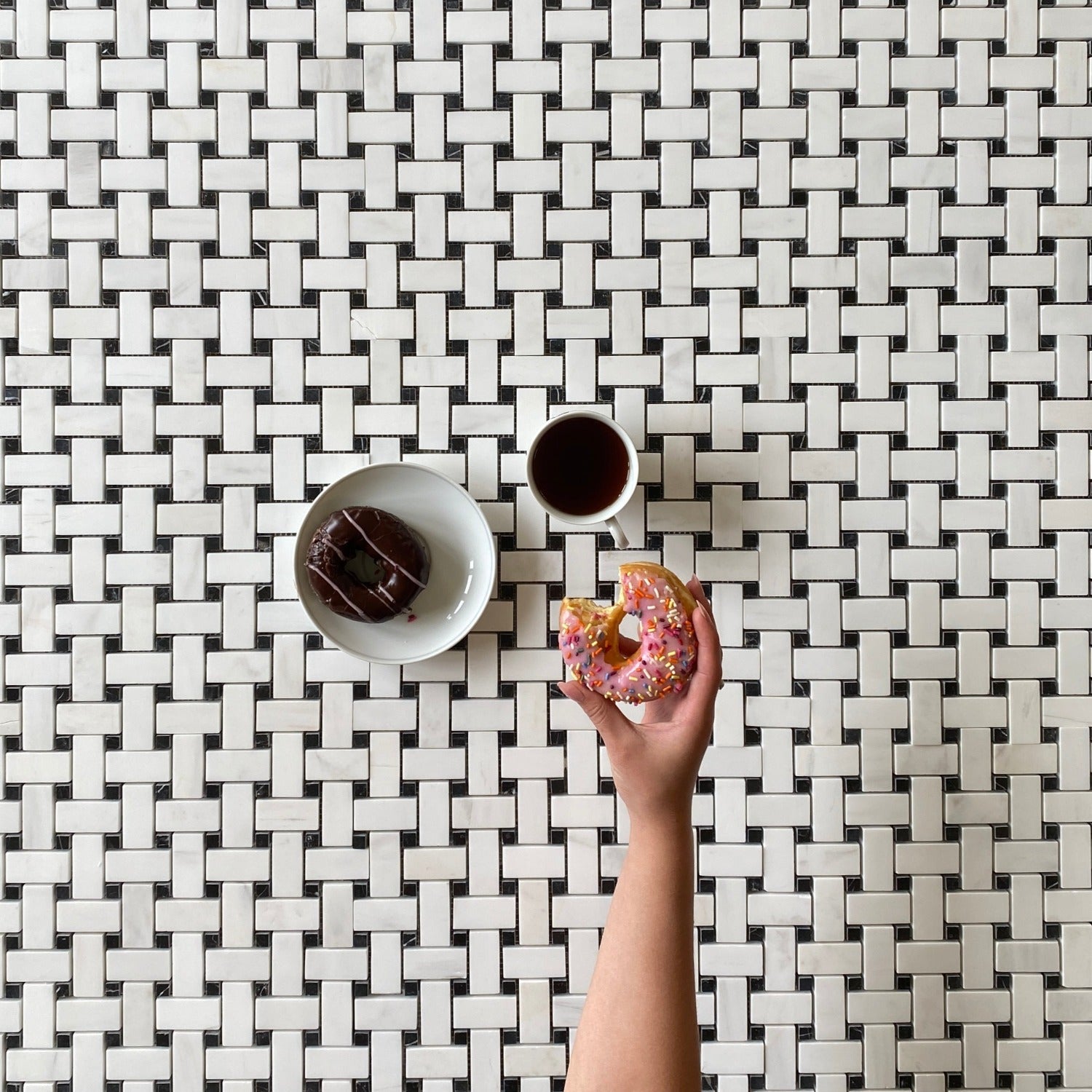 Dolomite Marble Mosaic Basketweave With Black Dot 1x2 Polished For Bathroom Floor| Bathroom Mosaic| Kitchen Backsplash Mosaic| Basketweave Wall Tile All Marble Tiles