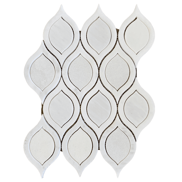 Arabescato and Pure White Marble Tear Drop Waterjet Mosaic Tile for Kitchen Backsplash| Accent Wall| Bathroom Marble Tile| White Kitchen Mosaic| Luxury Waterjet All Marble Tiles