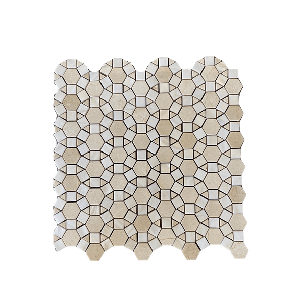 Bloom Crema Marfil Waterjet Mosaic With White Shell All Marble Tiles