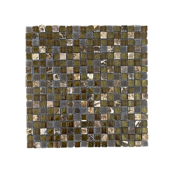 Brown Glass and Dark Emperador Marble Square Mosaic Tile 5/8"x5/8" for Kitchen Back Splash| Dark Glass & Marble Tile| Brown Glass Mosaic| Accent Wall Tile| Luxury Glass Mosaic All Marble Tiles