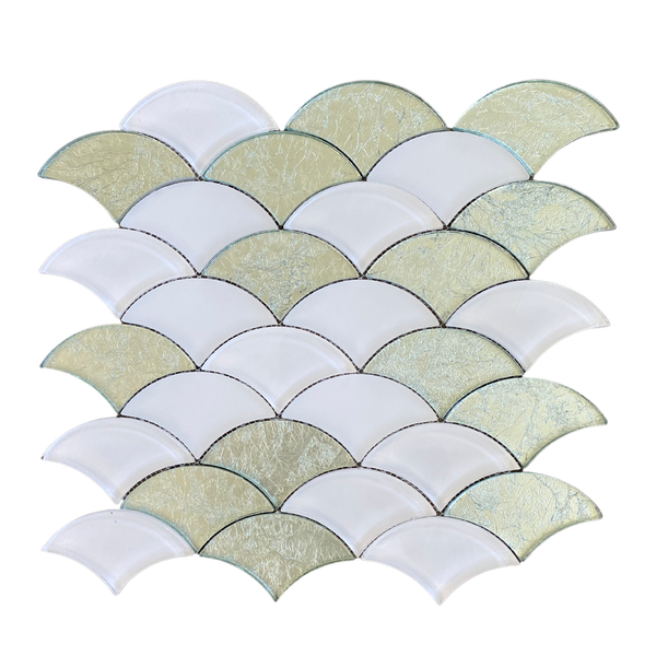 Scaglie Glass Waterjet Mosaic Tile White and Clear Glass Tile for Accent Wall| Backsplash| Kitchen Mosaic| Bathroom Tile| Wall Tile| Sea Shell Glass Tile All Marble Tiles