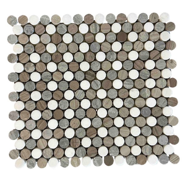 Grey Marble Penny Round Mosaic Polished Tile All Marble Tiles