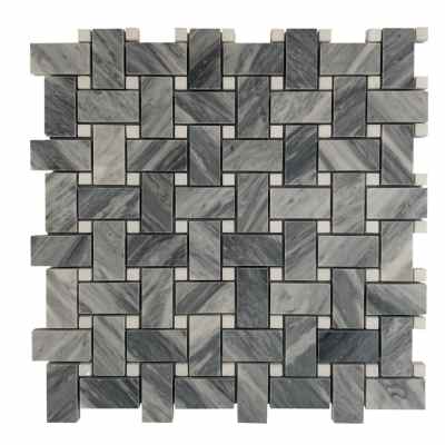 Bardiglio Marble Mosaic Polished Basketweave Thassos Dot 1x2 All Marble Tiles