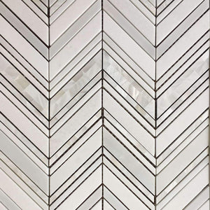 Chevron Waterjet Mosaic Pure White and Mother of Pearl All Marble Tiles