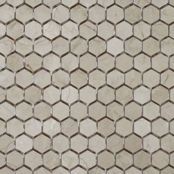 Crema Marfil Hexagon 1" Polished Mosaic Floor and Wall Tile All Marble Tiles