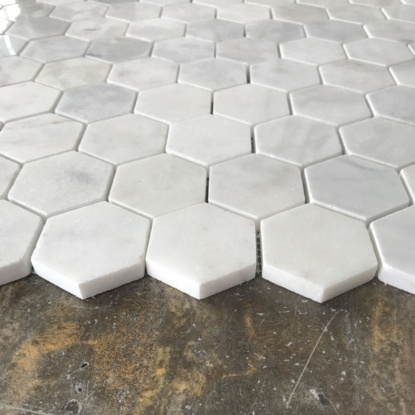 Imperial Carrara Hexagon 2" Polished Mosaic All Marble Tiles
