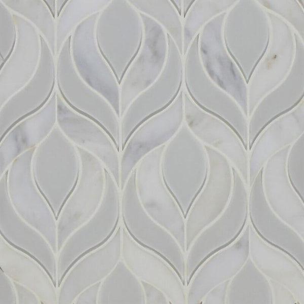 Botanica Waterjet Mosac Arabescato and Gray Glass Clear All Marble Tiles