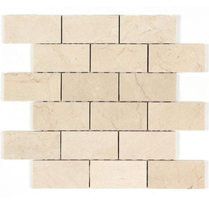 Crema Marfil Polished Marble 2x4 Brick Mosaic All Marble Tiles