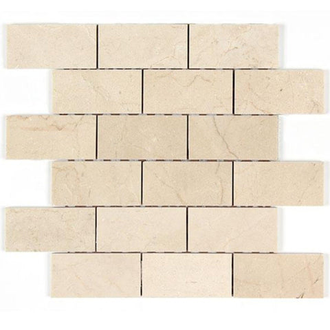 Crema Marfil Polished Marble 2x4 Brick Mosaic All Marble Tiles