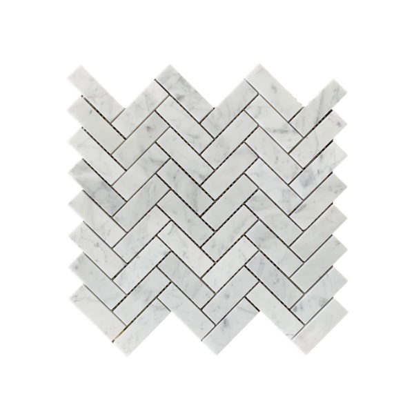 Bianco Carrara Marble Mosaic polished Herringbone 1"x3" All Marble Tiles