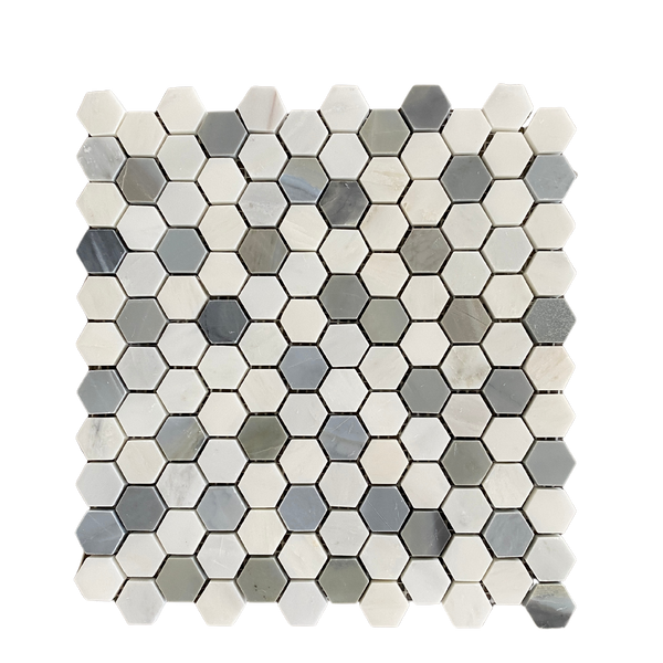 Arabescato Mosaic Hexagon with Blue Stone 1"x1" All Marble Tiles