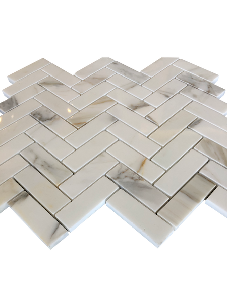 Calacatta Marble Mosaic Polished Herringbone 1"x3" All Marble Tiles