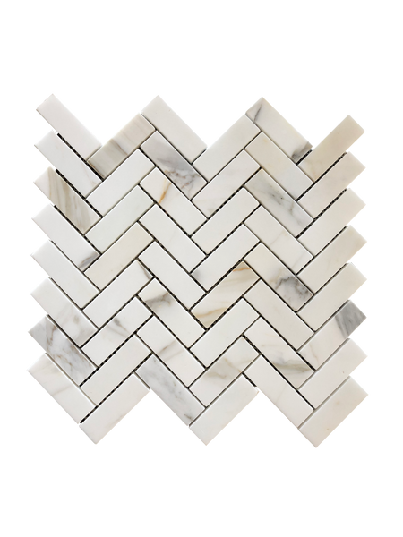 Calacatta Marble Mosaic Polished Herringbone 1"x3" All Marble Tiles