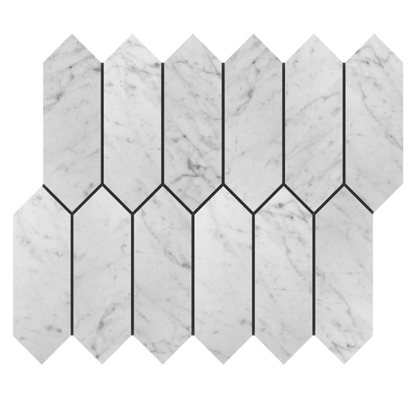 Picket Carrara Waterjet Marble Mosaic Polished All Marble Tiles