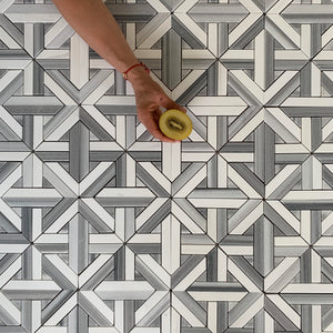 Karo Waterjet Mosaic With Thassos Marble & Calacatta Gold Polished All Marble Tiles