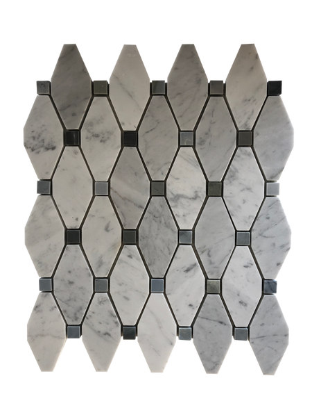 Elongated Octagon Waterjet Mosaic With Crema Marfil & Dark Emperador Dot All Marble Tiles
