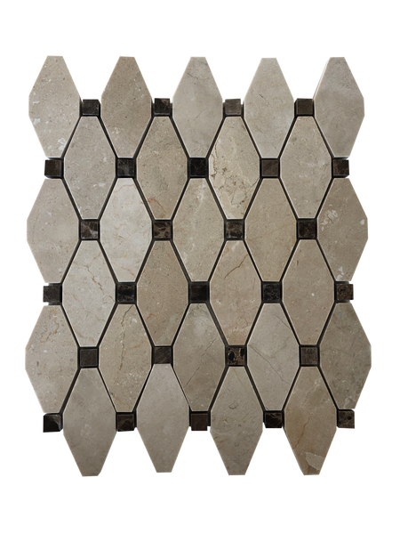 Elongated Octagon Waterjet Mosaic With Crema Marfil & Dark Emperador Dot All Marble Tiles