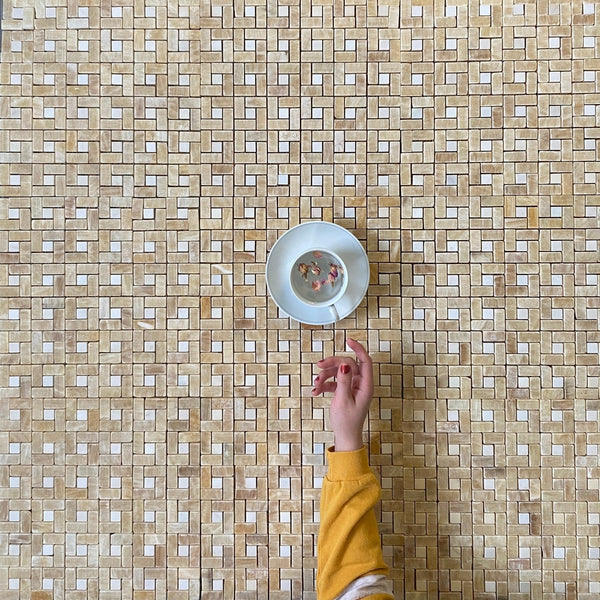 Honey Onyx Marble Target Mosaic Tile With White Dot for Shower Floor | Shower Wall | Kitchen Backsplash | Floor Tile | Wall Tile | Kitchen Floor All Marble Tiles