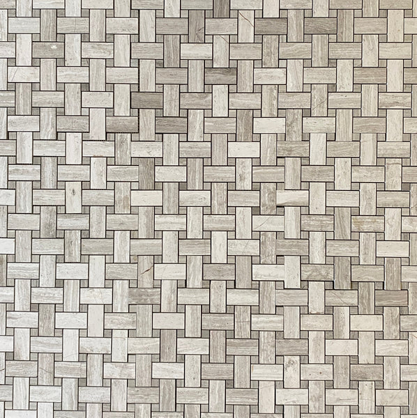 Oyster Grey Mega Basketweave Marble Mosaic Polished Tile for Shower Floor | Shower Wall | Kitchen Backsplash | Floor Tile | Wall Tile | Kitchen Floor All Marble Tiles