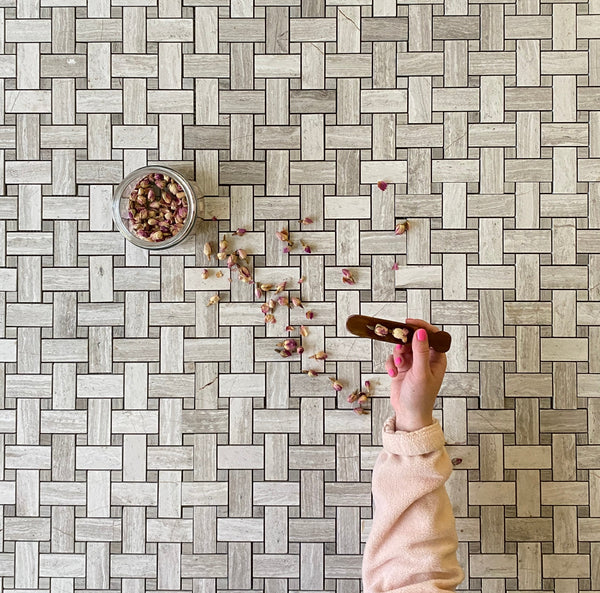 Oyster Grey Mega Basketweave Marble Mosaic Polished Tile for Shower Floor | Shower Wall | Kitchen Backsplash | Floor Tile | Wall Tile | Kitchen Floor All Marble Tiles