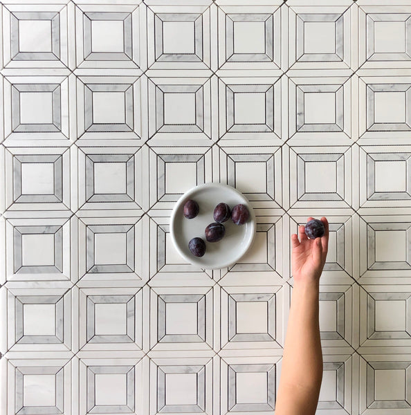 Lente Waterjet Mosaic Dolomite and Carrara All Marble Tiles