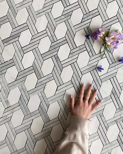 Fiore Marble Mosaic Waterjet Tile: Dolomite & Bianco Carrara Mosaic for Kitchen Backsplash| Bathroom Floor Tile| Wall Accent| Luxurious Tile All Marble Tiles