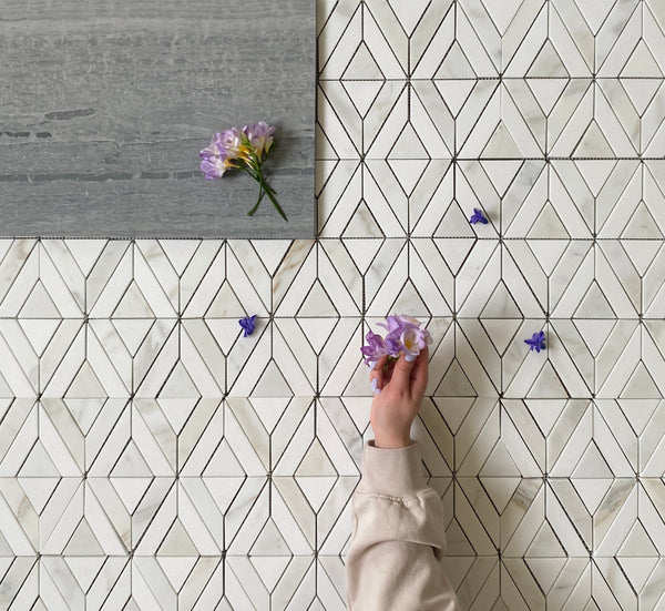 Marquee Waterjet Mosaic Tile Polished| Calacatta Gold & Thassos| Premium Marble Tile| Elegant Back Splash Design| Kitchens & Bathroom| Luxury Upgrade All Marble Tiles