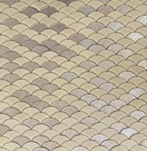 Scaglie Glass Mocha & Gold Waterjet Mosaic Tile Polished| Elegant Wall Décor| Rich Design| Ideal for Kitchen Backsplash & Bathrooms| Luxurious & Distinctive All Marble Tiles