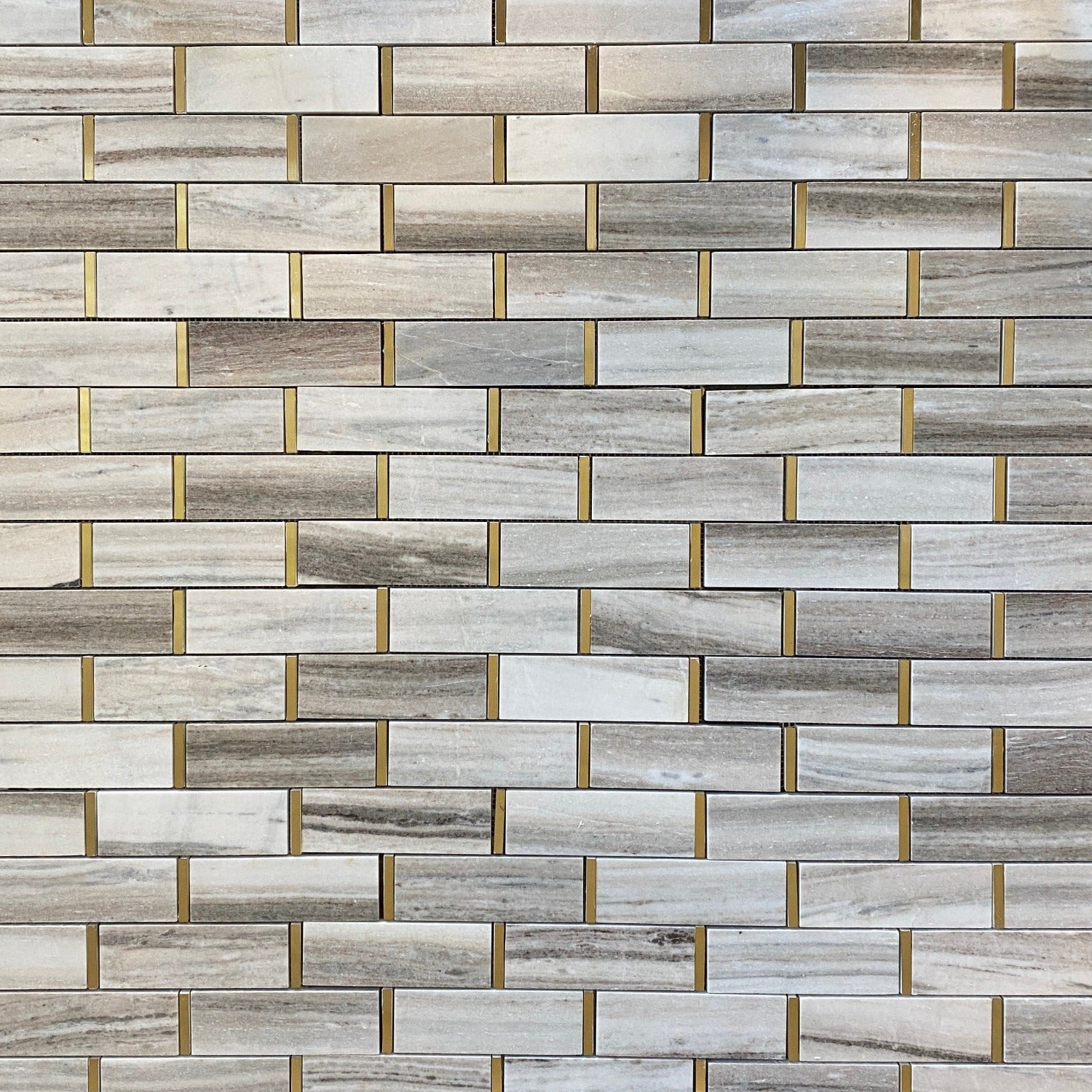 Palissandro Marble Brick Mosaic with Brass All Marble Tiles