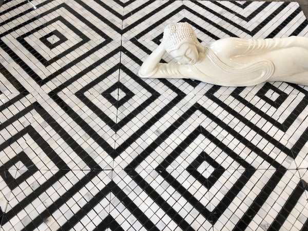 Matrix Waterjet Mosaic With Arabescato & Nero Marquina All Marble Tiles