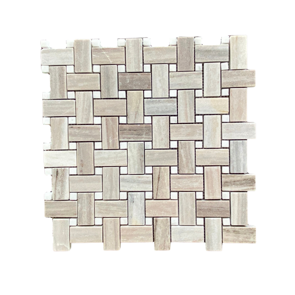 Palissandro Basketweave With Palissandro Dot Polished Mosaic All Marble Tiles
